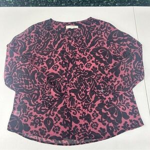 ANN TAYLOR LOFT Womens Sheer Front Long Sleeve Paisley Floral Top Blouse petite